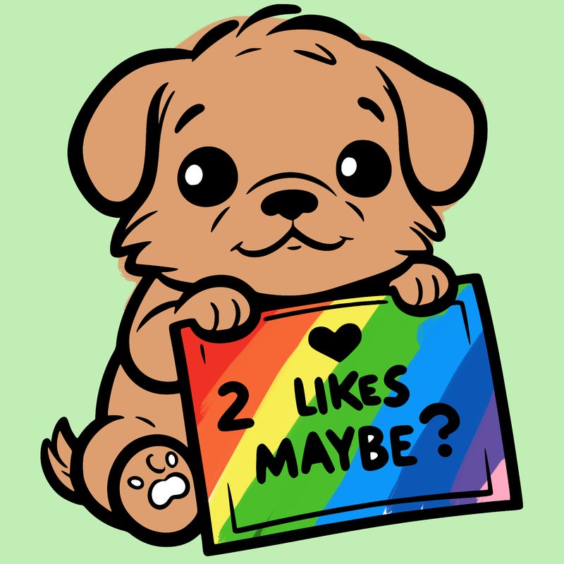a puppy holding a sign that says 2 likes maybe?