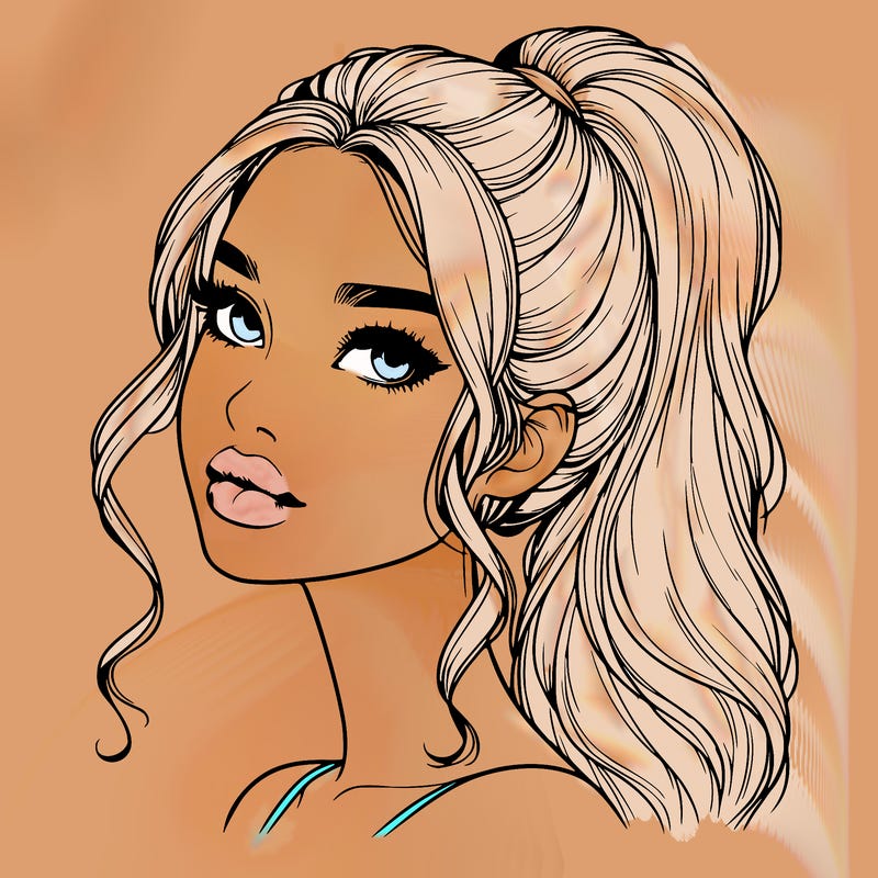 realistic girl with a ponytail on her hair and lips