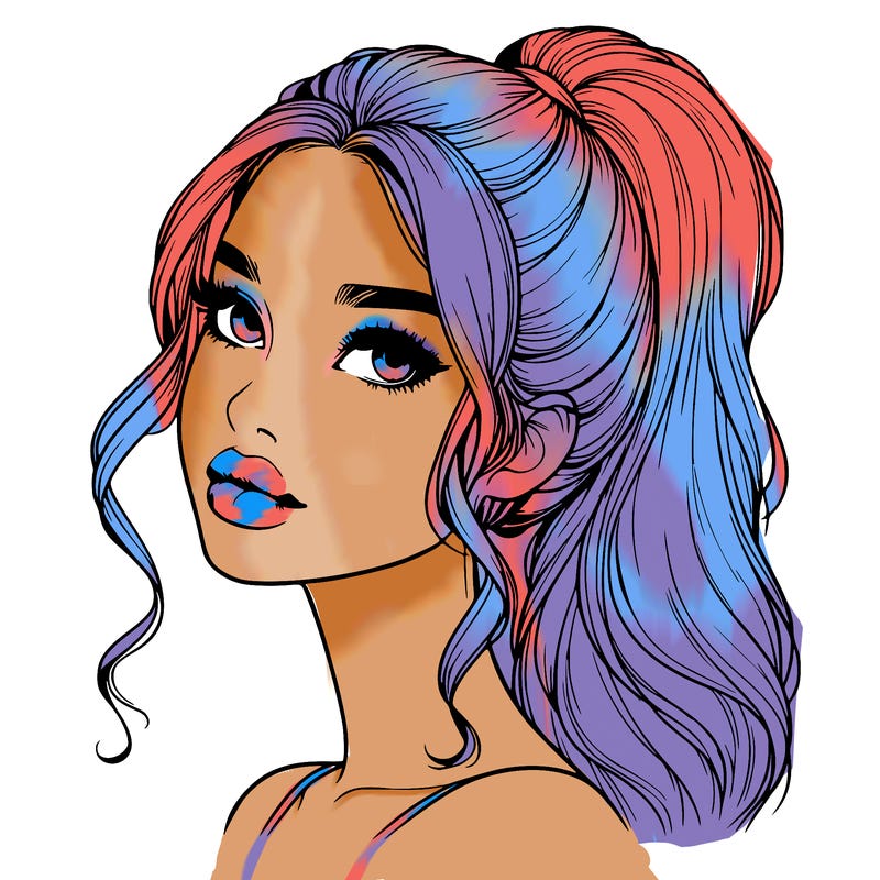 realistic girl with a ponytail on her hair and lips