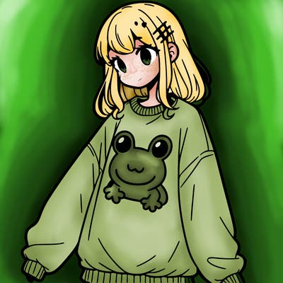 girl wearing frogging sweatshirt