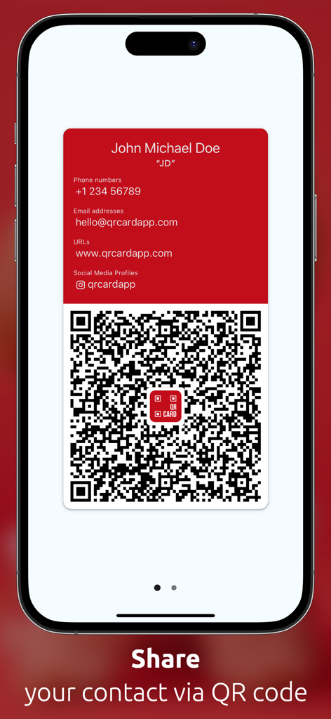 QRcard - digital business card - Digital business card on a mobile phone showing a QR code for contact sharing