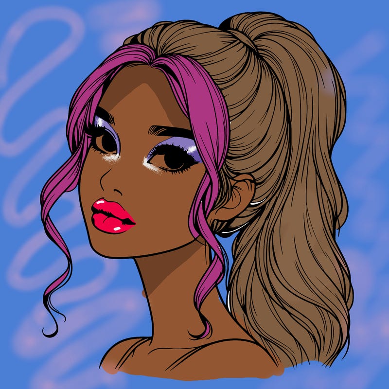 realistic girl with a ponytail on her hair and lips