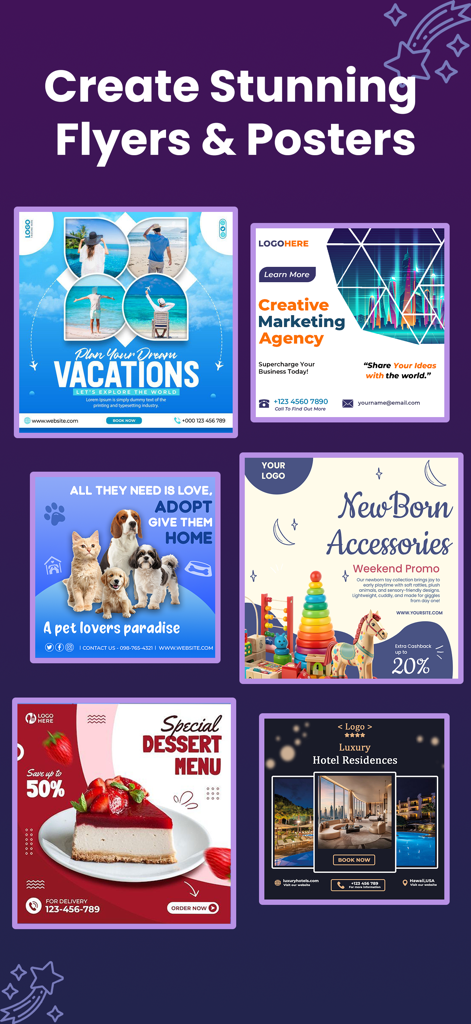 Flyer Maker - Poster Creator - ビジネスおよびソーシャルメディア向けのプロフェッショナルなフライヤーとポスターデザインテンプレートのコレクション