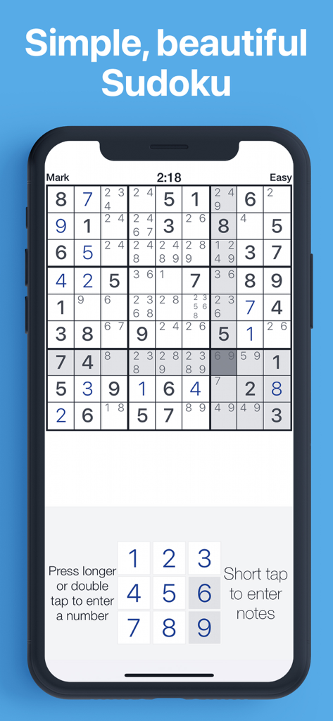 Pure Sudoku: The Logic Game - Clean and minimalist Sudoku puzzle interface on a mobile device screen