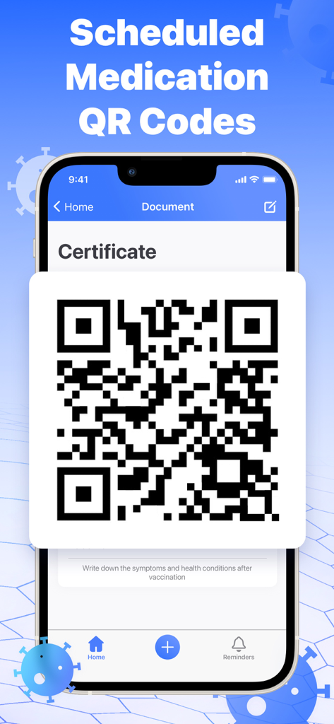 Vaccine & Immunization Record - Digital vaccine record showing a QR code certificate on an iPhone