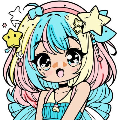 cute anime girl with star accessories