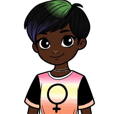 girl with pixie cut and feminist shirt