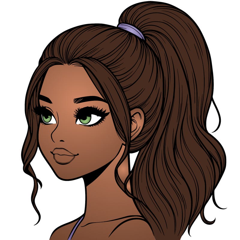 realistic girl with a high ponytail