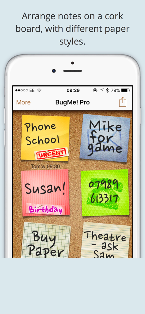 BugMe! Stickies - La aplicación BugMe Stickies muestra notas digitales coloridas en un corcho virtual