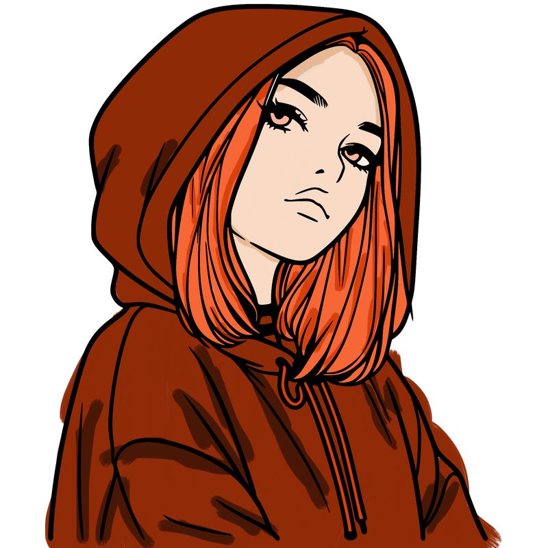 a realistic girl in a hoodie