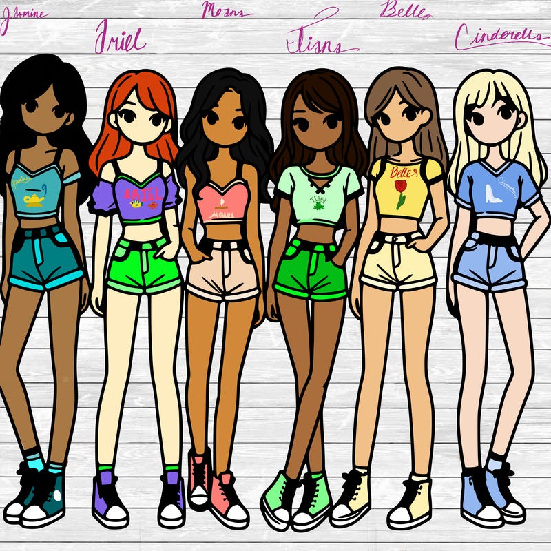a group of girls wearing crop tops and shorts