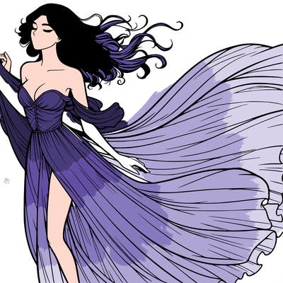 realistic woman in dress flowing the the wind