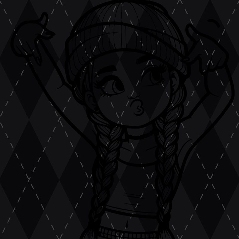 realistic teenage girl with braids and a beanie and crop top doing 🫶🏼