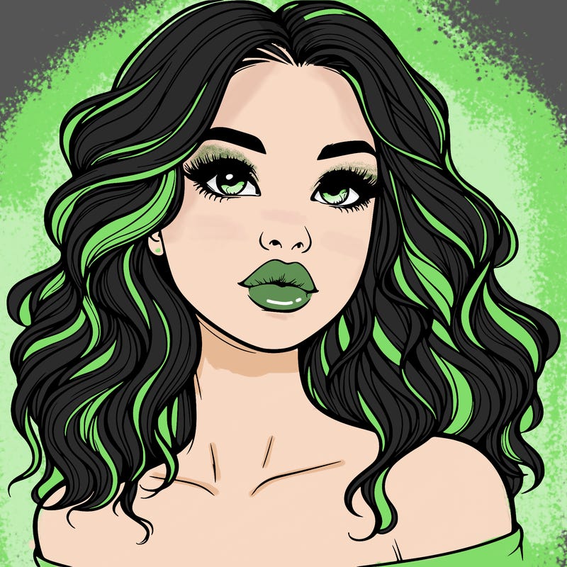 realistic girl with wavy hair and lips