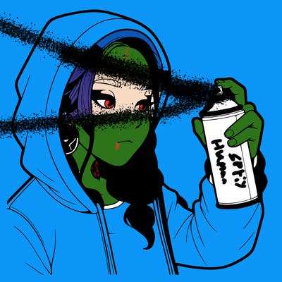 a realistic girl, spray painting