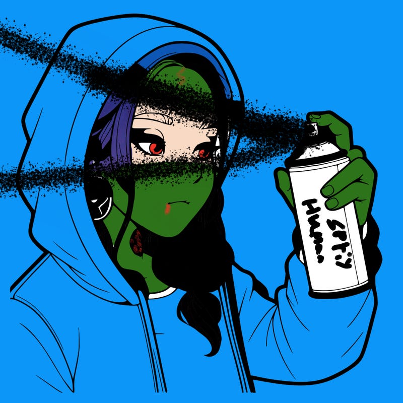 a realistic girl, spray painting