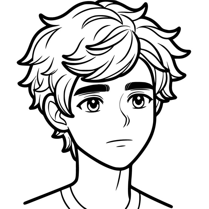 teen boy with jawline and fluffy hair