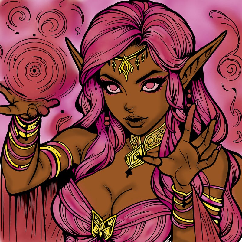 realistic scary beautiful elf sorceress casting spell