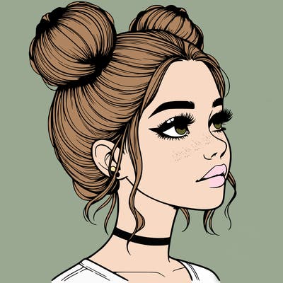 realistic girl with buns on the top of her head