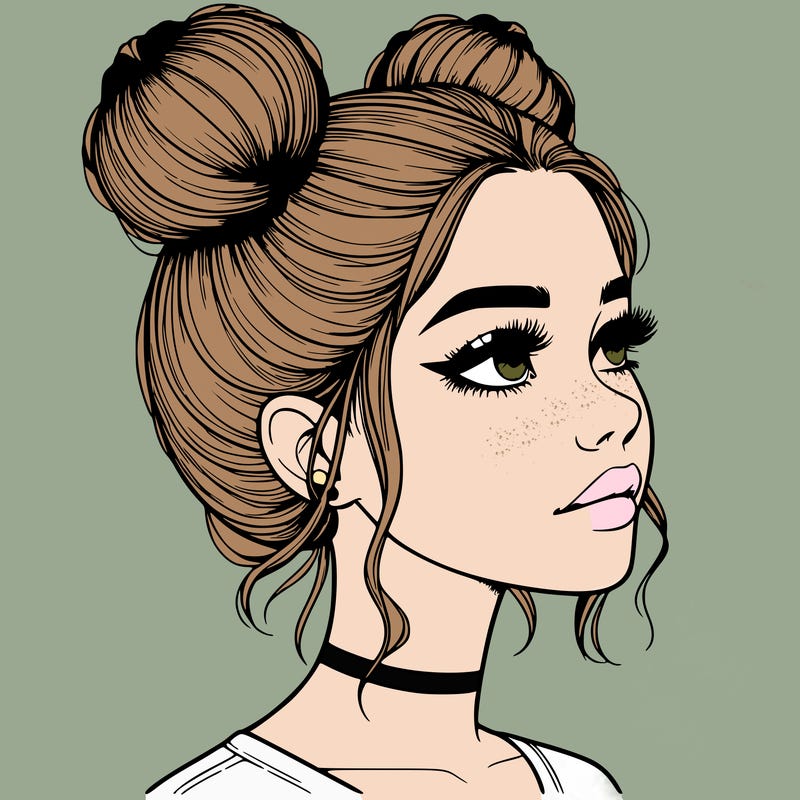 realistic girl with buns on the top of her head