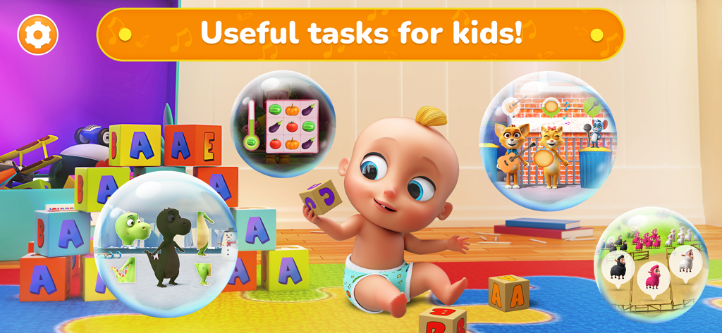 LooLoo Kids World For Toddlers - Johny de LooLoo Kids con burbujas que muestran juegos educativos para niños pequeños