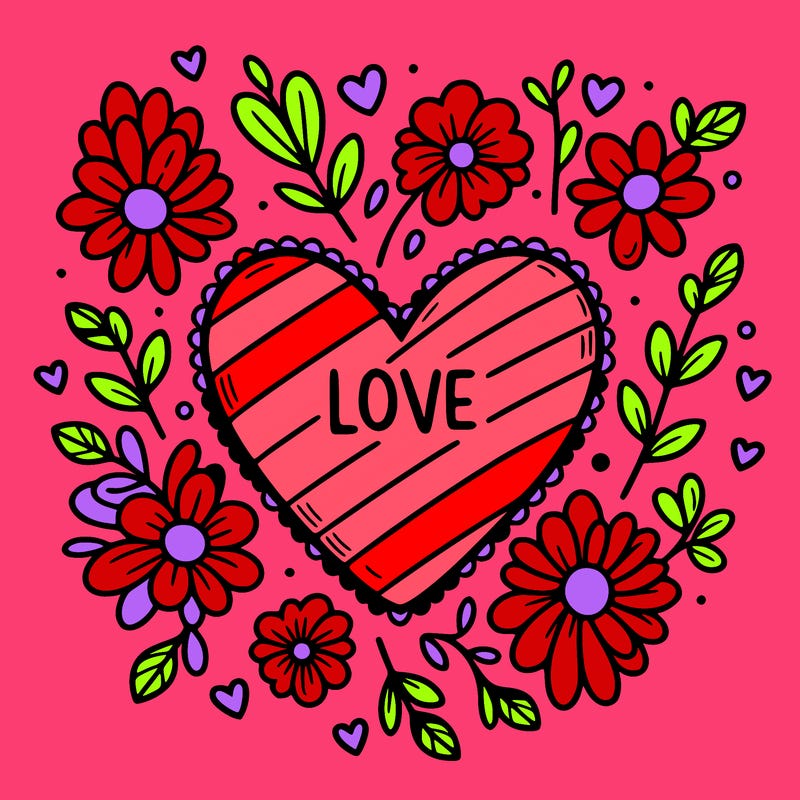 love heart with flowers around it