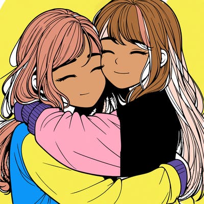 realistic two girls hugging