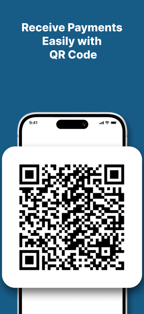 Un écran de smartphone affichant un grand QR code pour recevoir des paiements commerciaux dans l'application Soft POS
