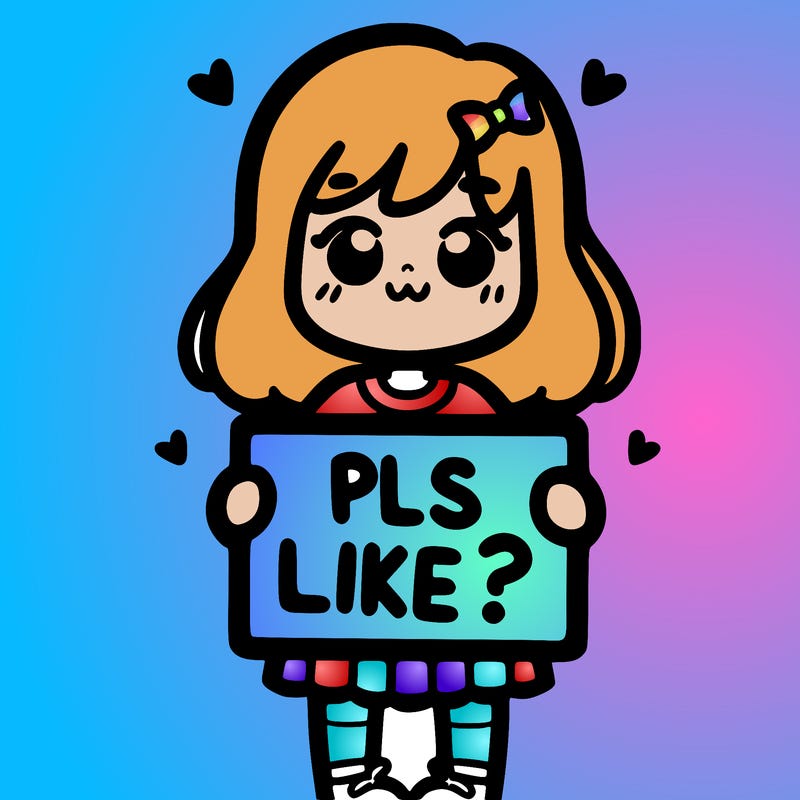girl holding sign saying pls like?