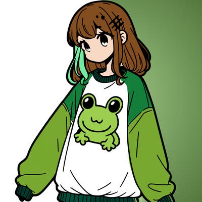 girl wearing frogging sweatshirt