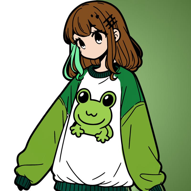girl wearing frogging sweatshirt