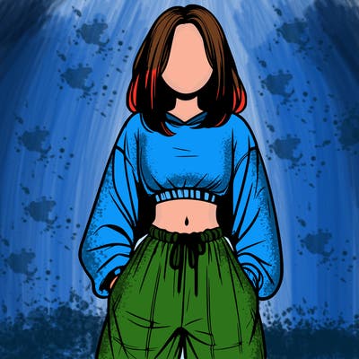 realistic girl faceless with baggy pants and a crop top
