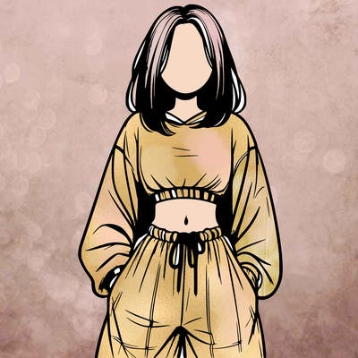 realistic girl faceless with baggy pants and a crop top