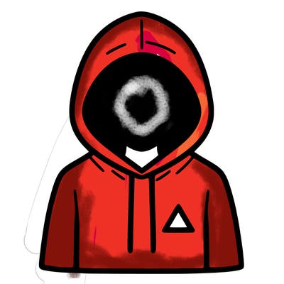 a person with non face waering a hoodie with a small triangle symbol