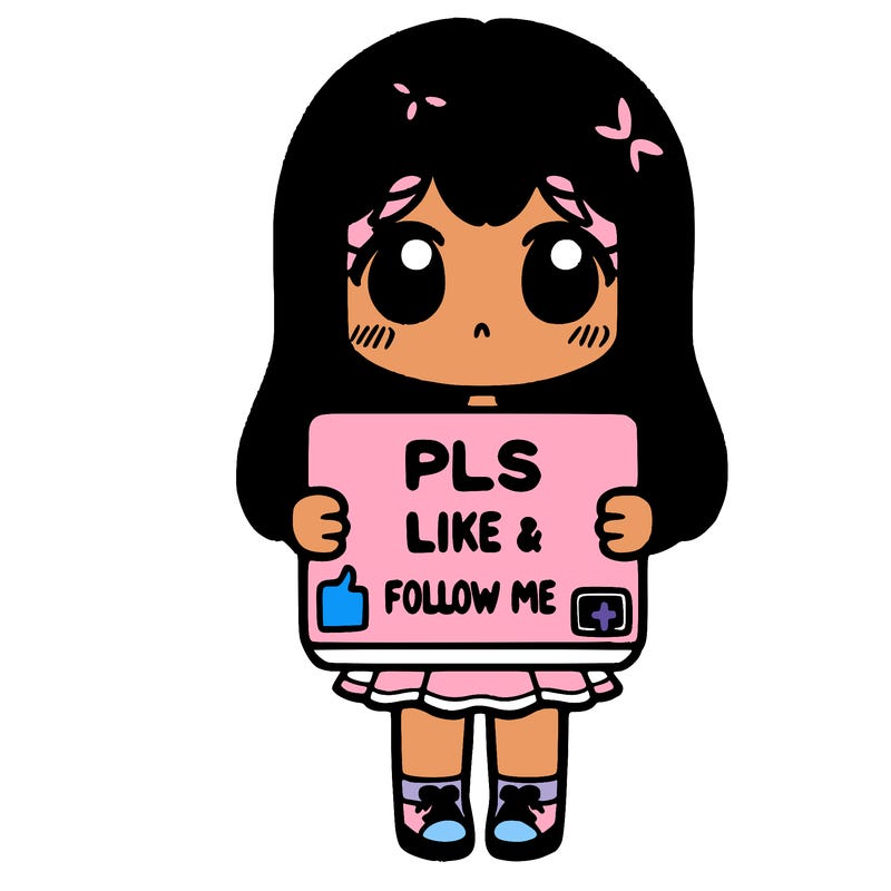 girl holding a sign that says pls like and follow me
