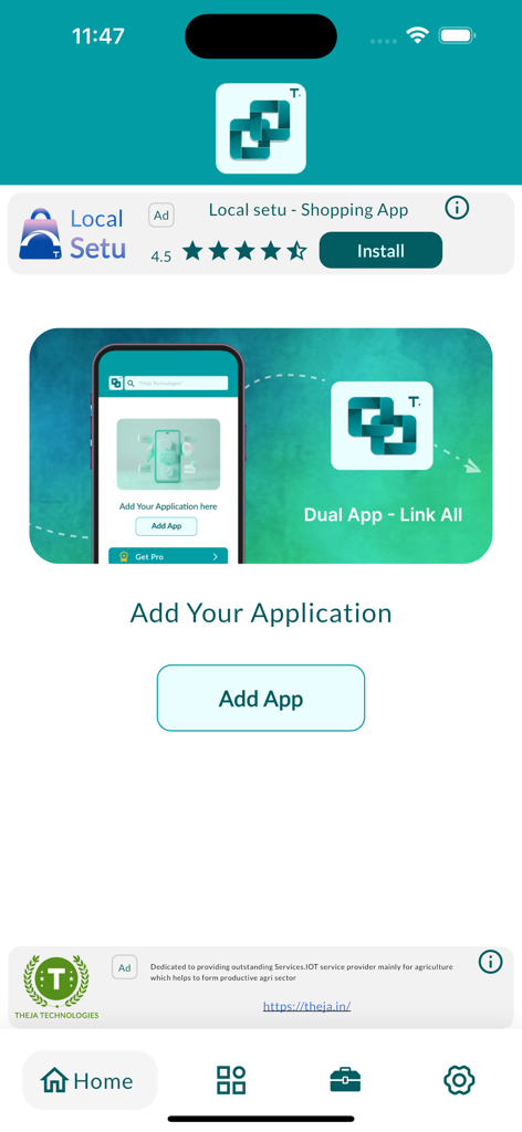 Dual App - Link All - Dual App LinkAll app home screen featuring the Add App button for managing multiple accounts.