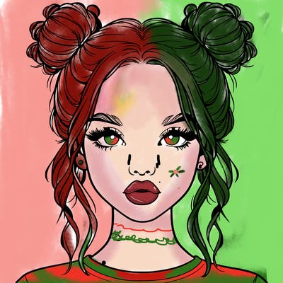 realistic girl with two buns in hair and lips