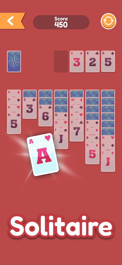 No internet - Offline Games - Solitaire card game interface with the word Solitaire displayed on a red background