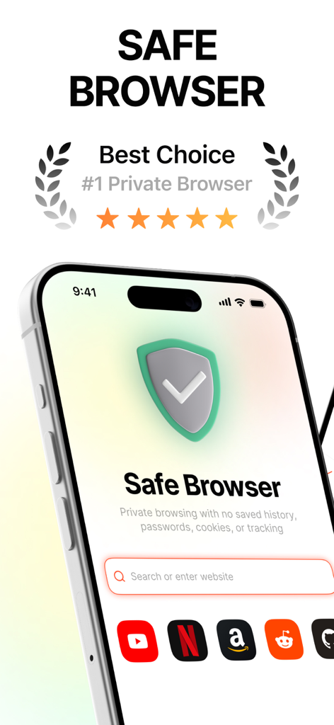 Guard Browser: Private & Safe - Guard Browser app interface on iPhone featuring private browsing and no tracking
