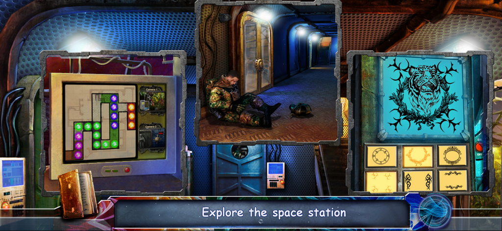 Space Legends: Full Adventure - Hidden object adventure gameplay showing sci-fi puzzles and space station exploration