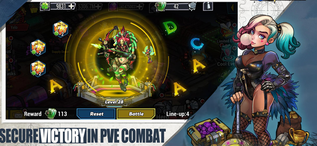 Clone Evolution: Cyber War - Clone Evolution Cyber War gameplay screen showing a hero character and PVE combat interface