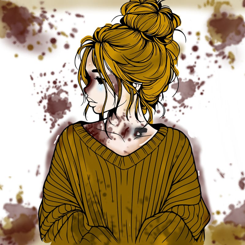 realistic girl wearing a messy bun and an oversized sweater