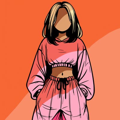 realistic girl faceless with baggy pants and a crop top