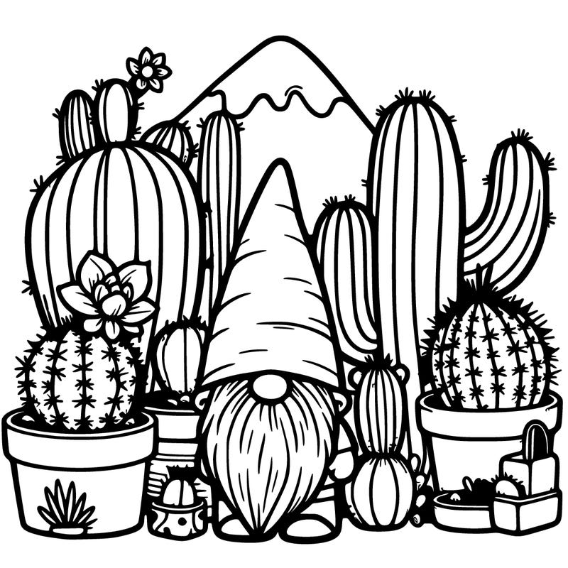 gnome and cactuses