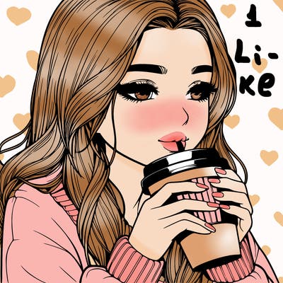 realistic girl drinking coffee