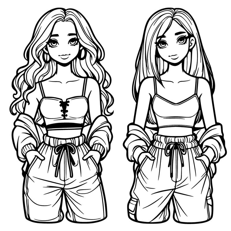 two teenager girls with crop top with baggy pants