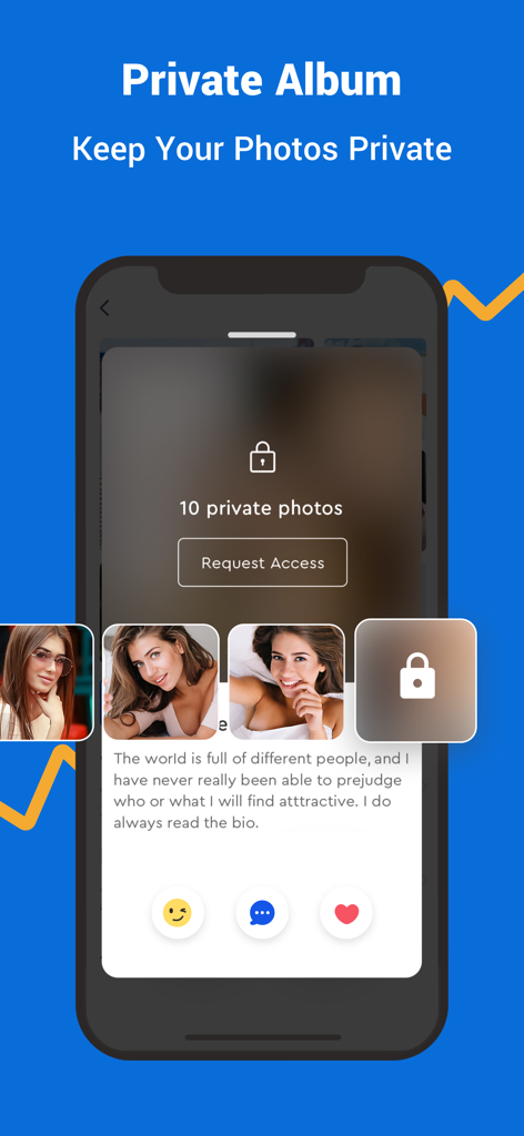 Positive Singles®: Herpes Date - PositiveSingles app interface showing the private album feature for secure photo sharing