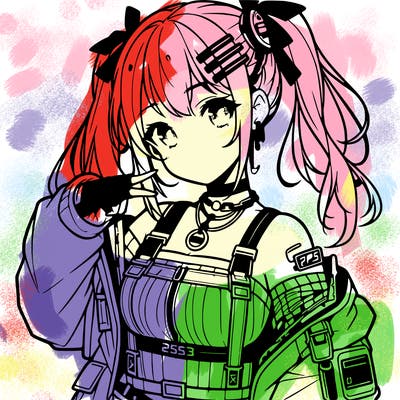 anime teen girl in cyberpunk outfit