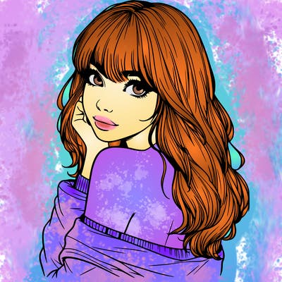 realistic girl with bangs looking over her shoulder