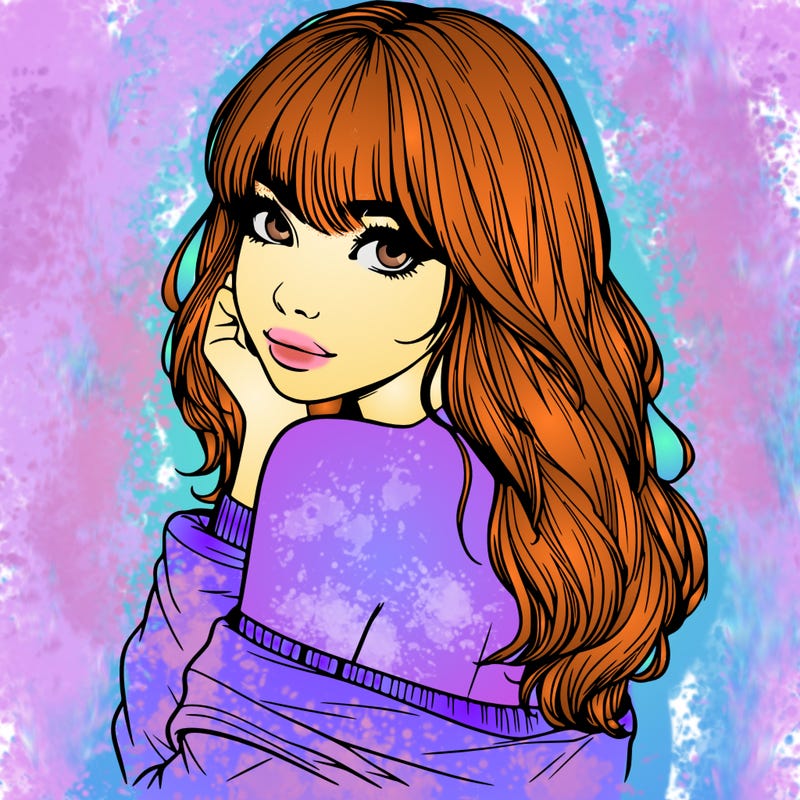 realistic girl with bangs looking over her shoulder